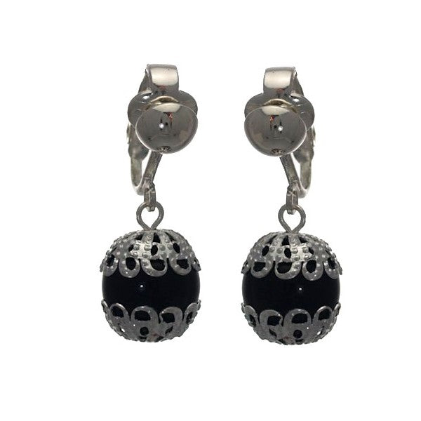 SKYLA Silver plated Black Clip On Earrings