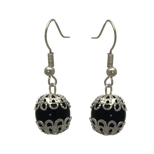 SKYLA Silver tone Black Hook Earrings