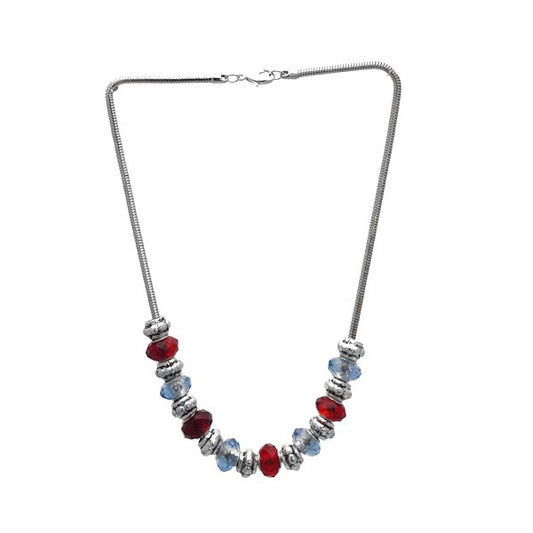 Soulful Silver tone Ruby Lt Blue Crystal Necklace