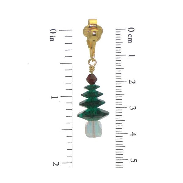 SPARKLING PINE Gold Plated Emerald Xmas Tree Clip Earrings