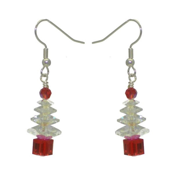 SPARKLING PINE Silver Plated AB Christmas Tree Hook Earrings