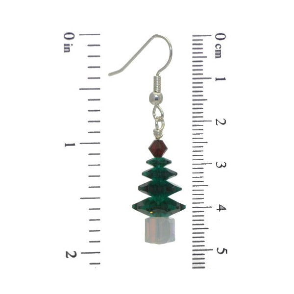 SPARKLING PINE Silver Plated Emerald Xmas Tree Hook Earrings
