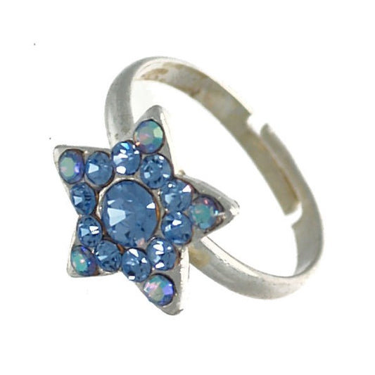 Star Silver tone Blue Crystal Fashion Ring