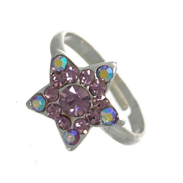 Star Silver tone Lilac Crystal Fashion Ring