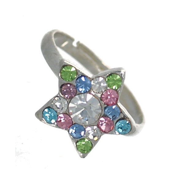 Star Silver tone Multi Coloured Crystal Fashion Ring