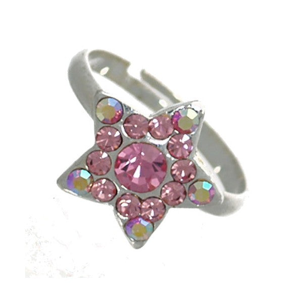 Star Silver tone Pink Crystal Fashion Ring
