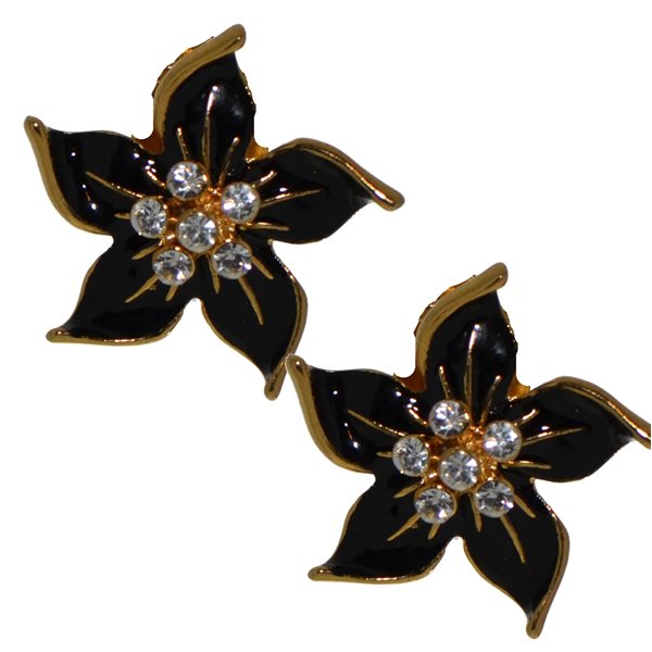 STARFLOWER gold plated black clip on earrings