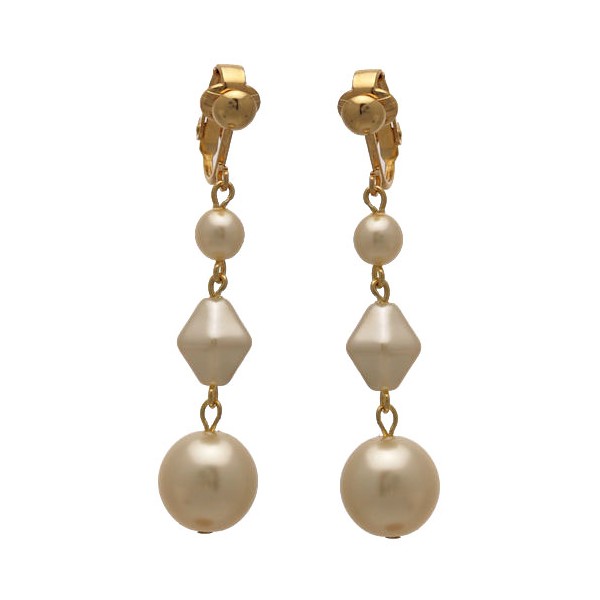 STATUETTE Gold plated Cream faux Pearl Clip On Earrings