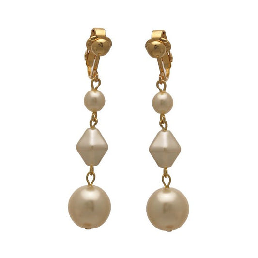 STATUETTE Gold plated Cream faux Pearl Clip On Earrings