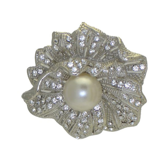 STRELIZIA Silver tone Crystal faux Pearl Scarf Clip