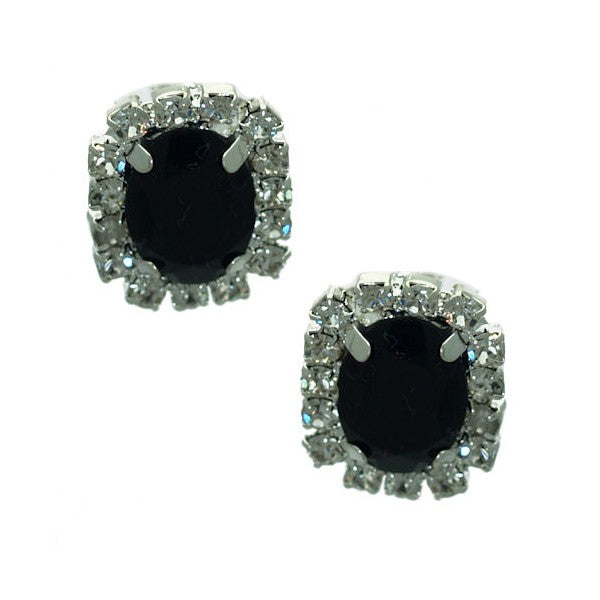 Stunning Silver tone Jet Crystal Post Earrings