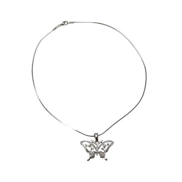 Swallow Tail Silver tone Crystal Butterfly Necklace