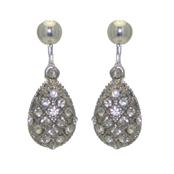 TAMMIE Silver plated Clear Crystal Clip On Earrings