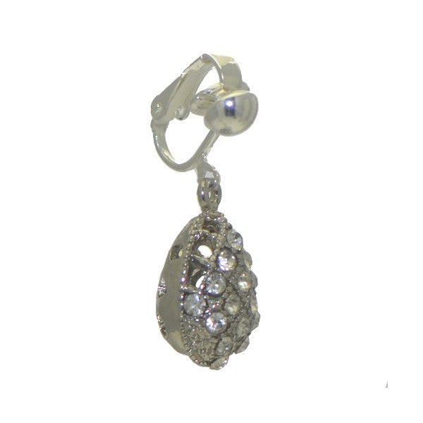 TAMMIE Silver plated Clear Crystal Clip On Earrings