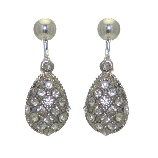 TAMMIE Silver plated Clear Crystal Clip On Earrings