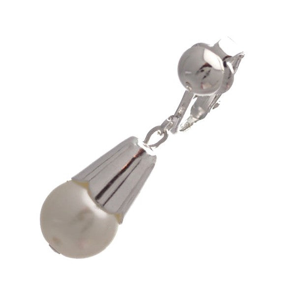 Tapanelle Silver plated White faux Pearl Clip On Earrings