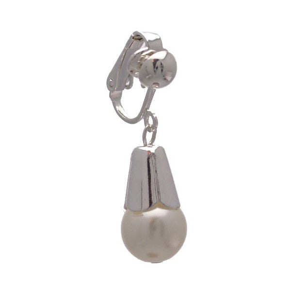 Tapanelle Silver plated White faux Pearl Clip On Earrings