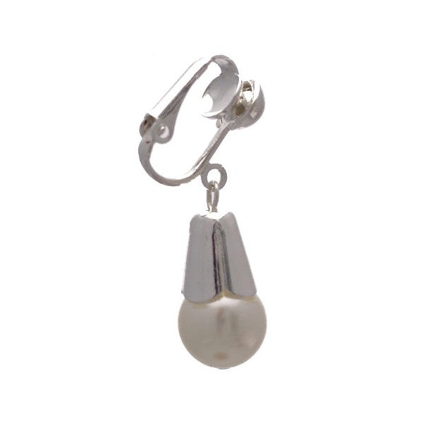 Tapanelle Silver plated White faux Pearl Clip On Earrings