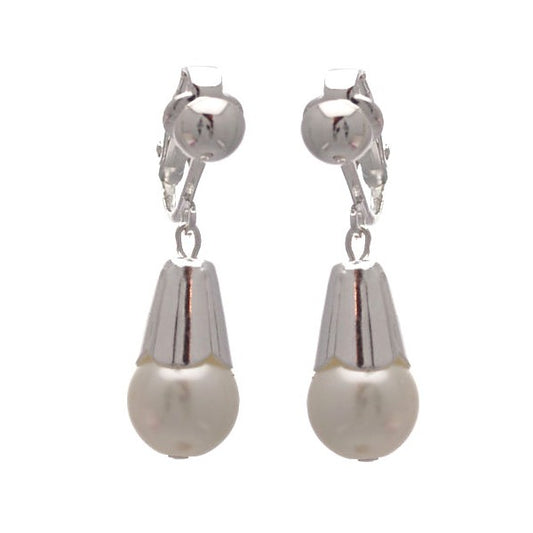 Tapanelle Silver plated White faux Pearl Clip On Earrings