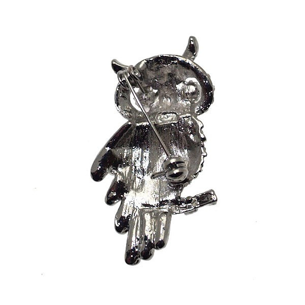 TAWNY Silver plated Crystal Owl Brooch