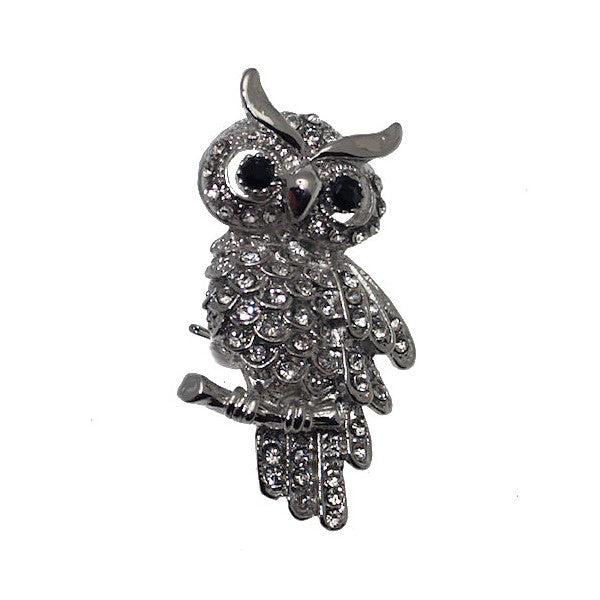 TAWNY Silver plated Crystal Owl Brooch