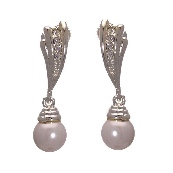 Tina Silver tone faux Pearl Clip On Earrings