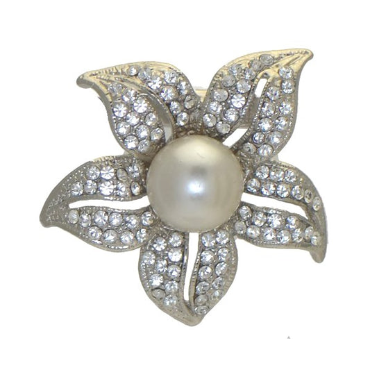 TRACHELIUM Silver tone Crystal faux Pearl Scarf Clip