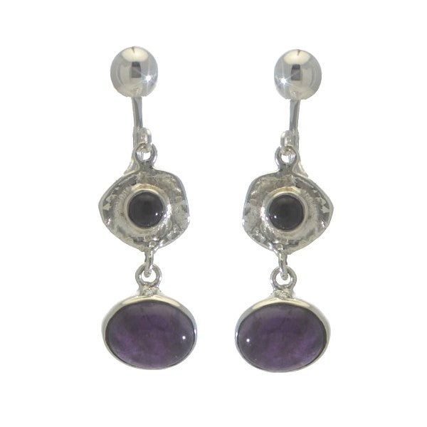 TRAVIATA Silver Plated Amethyst Clip on Earrings By VIZ