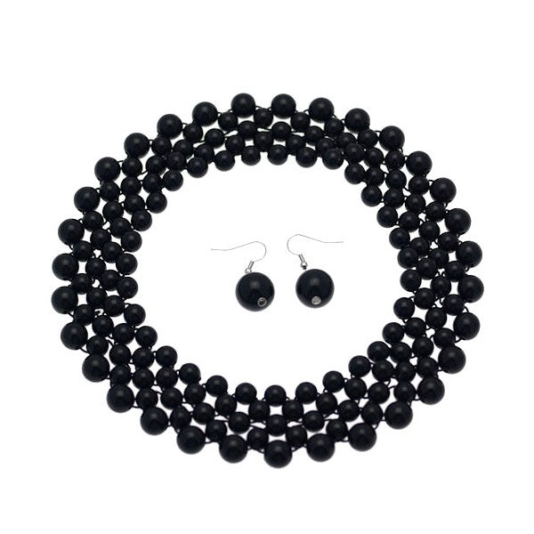 Treasure Black Bead Necklace Set