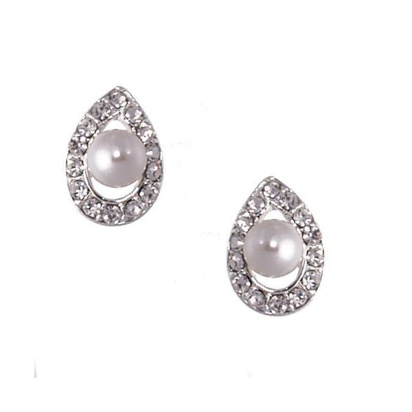 Tristessa Silver tone Crystal faux Pearl Post Earrings