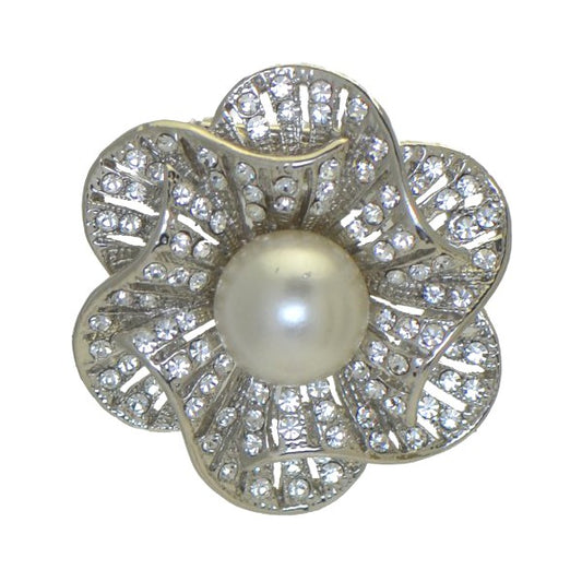 TUBEROSE Silver tone Crystal faux Pearl Scarf Clip