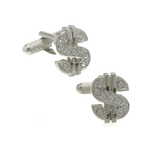 US DOLLAR Silver Plated Crystal Cufflinks