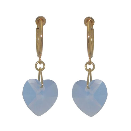 VALENTINE CERCEAU Gold Plated Blue Opal Crystal Heart Clip On Earrings