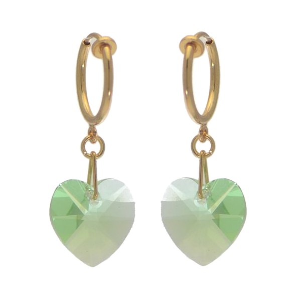 VALENTINE CERCEAU Gold Plated Peridot green Crystal Heart Clip On Earrings