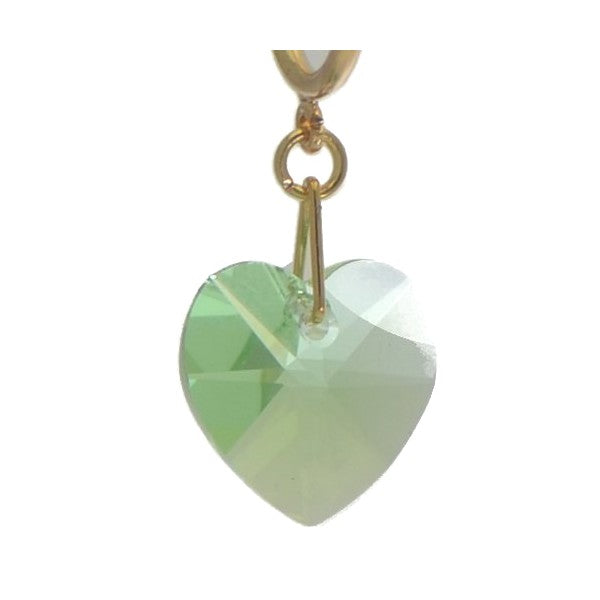 VALENTINE CERCEAU Gold Plated Peridot green Crystal Heart Clip On Earrings