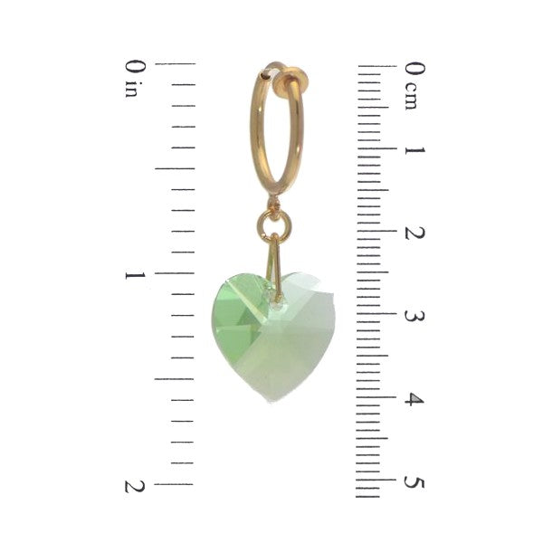 VALENTINE CERCEAU Gold Plated Peridot green Crystal Heart Clip On Earrings