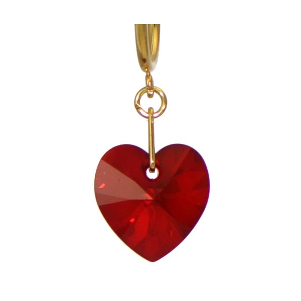 VALENTINE CERCEAU Gold Plated Ruby AB Heart Crystal Clip On Earrings