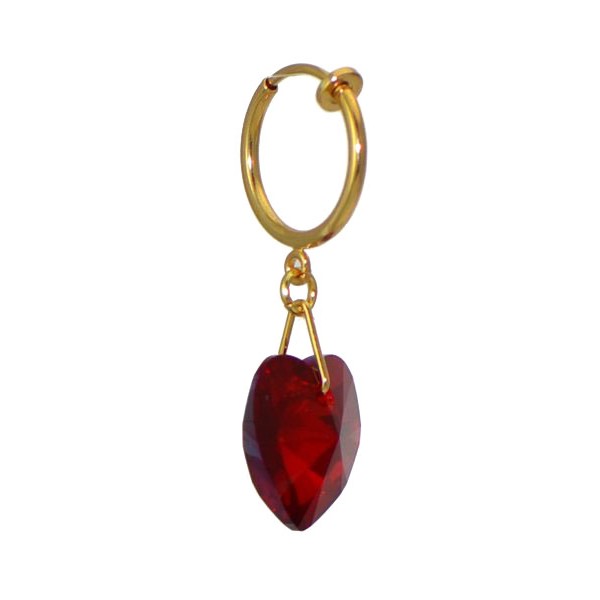 VALENTINE CERCEAU Gold Plated Ruby AB Heart Crystal Clip On Earrings