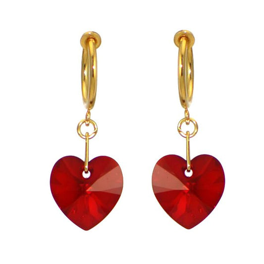 VALENTINE CERCEAU Gold Plated Ruby AB Heart Crystal Clip On Earrings