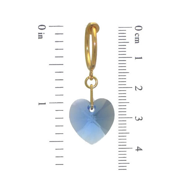 VALENTINE CERCEAU Gold Plated Sapphire blue Crystal Heart Clip On Earrings