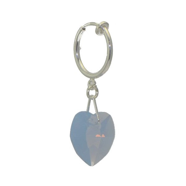 VALENTINE CERCEAU Silver Plated Blue Opal Crystal Heart Clip On Earrings