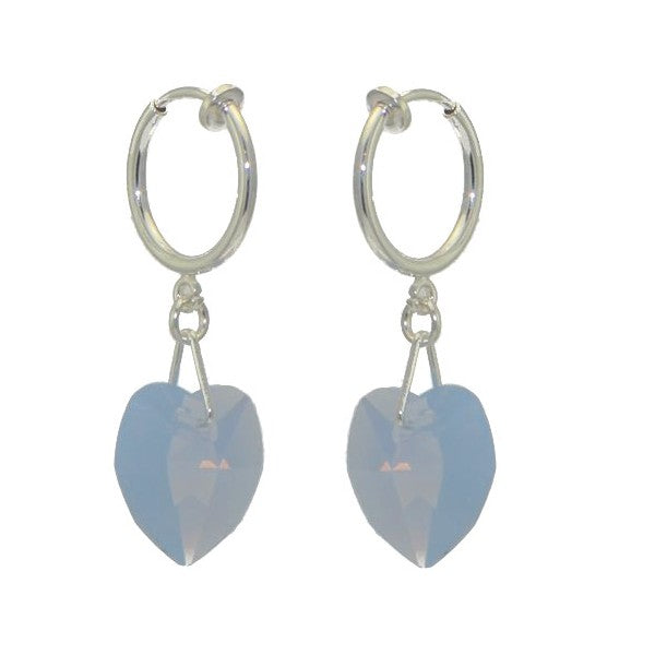 VALENTINE CERCEAU Silver Plated Blue Opal Crystal Heart Clip On Earrings