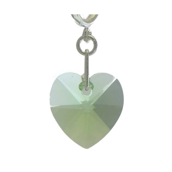 VALENTINE CERCEAU Silver Plated Peridot green Crystal Heart Clip On Earrings