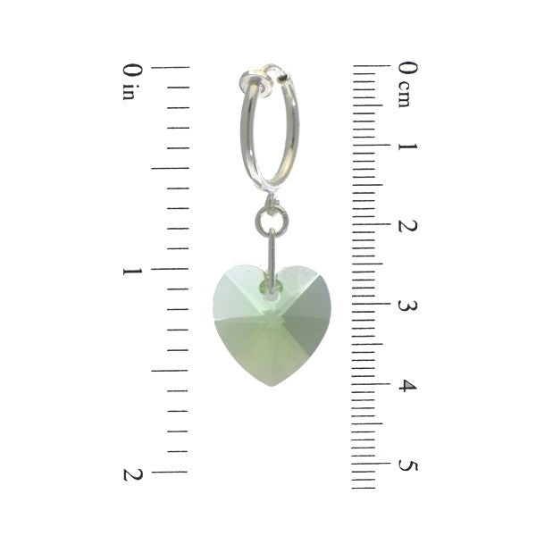 VALENTINE CERCEAU Silver Plated Peridot green Crystal Heart Clip On Earrings