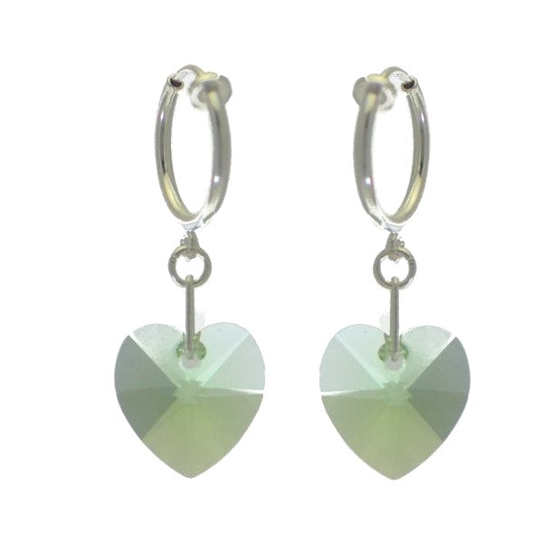 VALENTINE CERCEAU Silver Plated Peridot green Crystal Heart Clip On Earrings