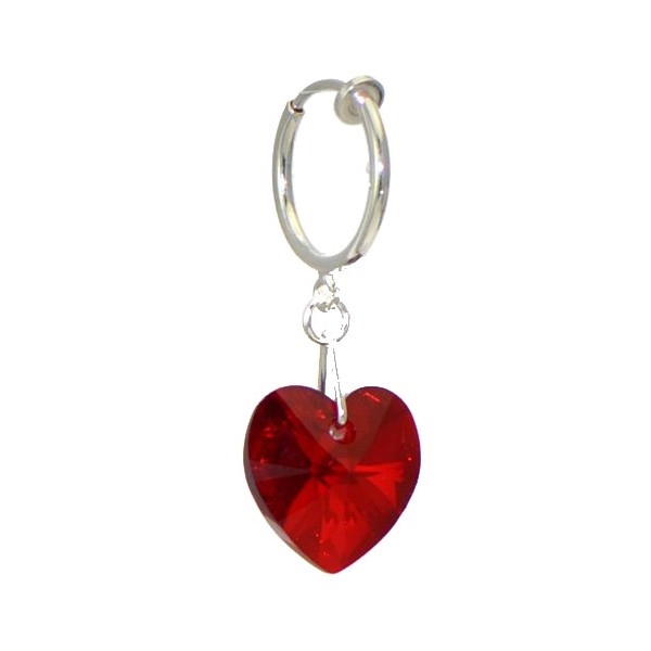 VALENTINE CERCEAU Silver Plated Ruby AB Heart Crystal Clip On Earrings