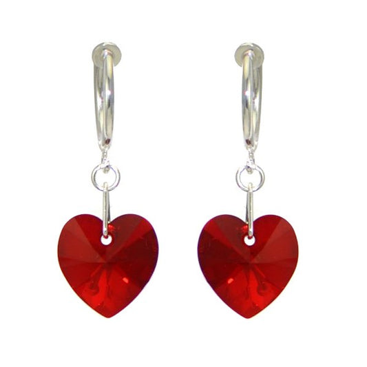 VALENTINE CERCEAU Silver Plated Ruby AB Heart Crystal Clip On Earrings