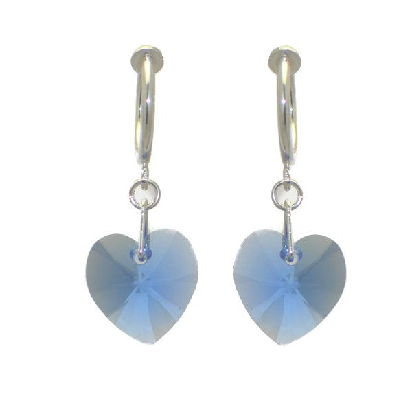 VALENTINE CERCEAU Silver Plated Sapphire blue Crystal Heart Clip On Earrings