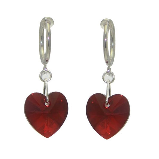 VALENTINE CERCEAU Silver Plated Siam AB Crystal Heart Clip On Earrings