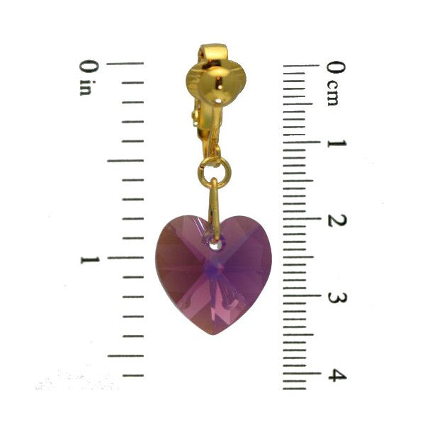 VALENTINE Gold Plated Amethyst AB Crystal Heart Clip On Earrings